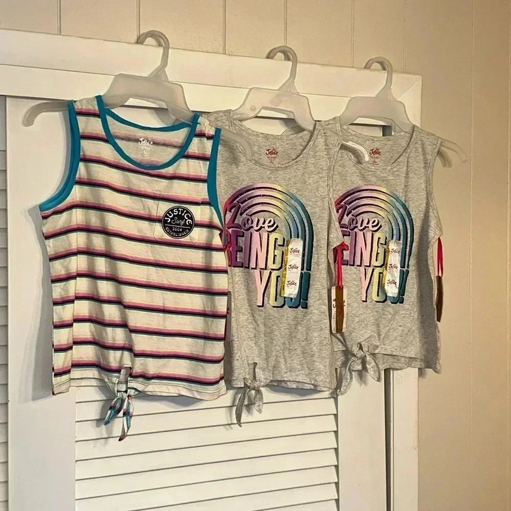 NWT BUNDLE of 3 girls JUSTICE tank tops shirts (size large 12/14) front tie